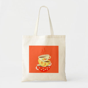 Retro tea vintage tea cups whimsical art tote bag