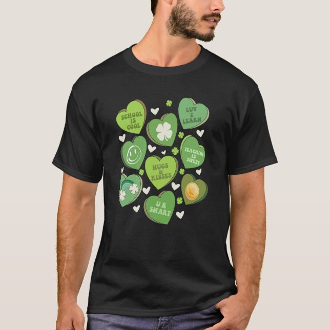 Retro Teach Conversation Hearts School St Patricks T-Shirt (Front)