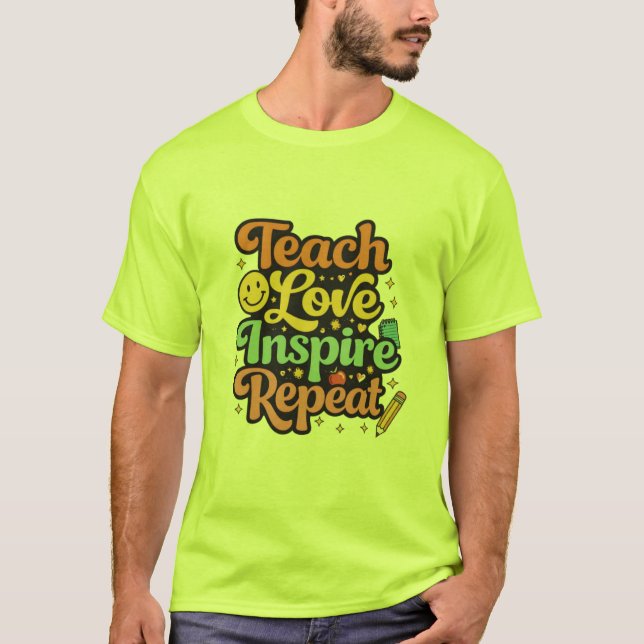 Retro Teach Love Inspire Teacher T-Shirt (Front)