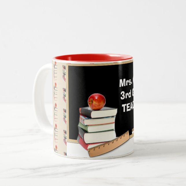Retro Teacher Back to School  Two-Tone Coffee Mug (Front Left)