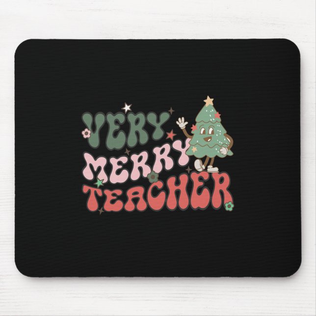Retro Teacher Christmas Very Merry Teacher  Mouse Pad (Front)