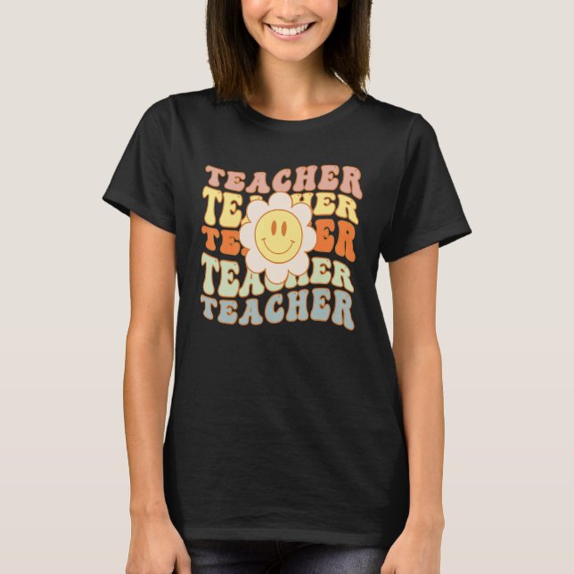 Retro Teacher Daisy Colorful Elementary School Cut T-Shirt (Front)