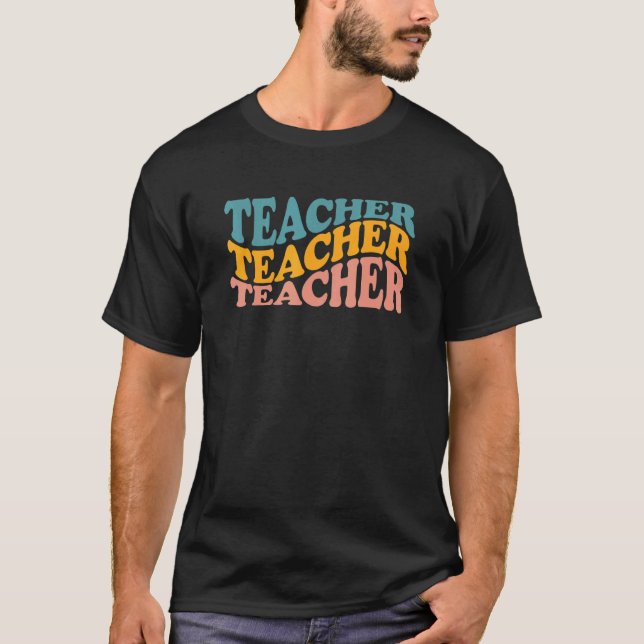 Retro Teacher Daisy Colorful  Elementary School Te T-Shirt (Front)