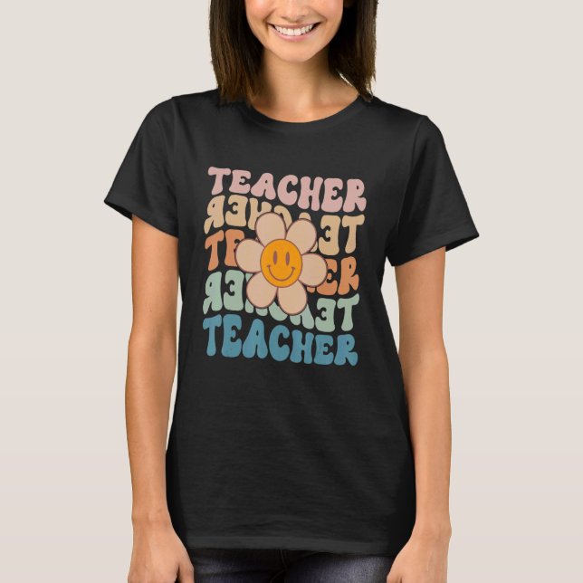 Retro Teacher Daisy Colorful  Elementary School Te T-Shirt (Front)