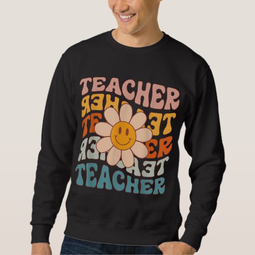 Retro Teacher Daisy Colorful Elementary School Tea Sweatshirt