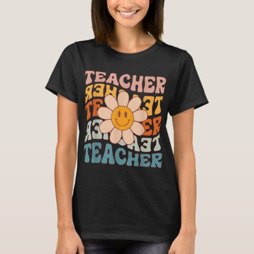 Retro Teacher Daisy Colorful Elementary School Tea T_Shirt