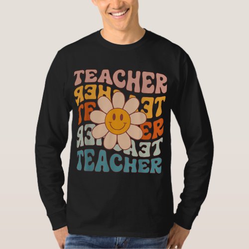 Retro Teacher Daisy Colorful Elementary School Tea T_Shirt