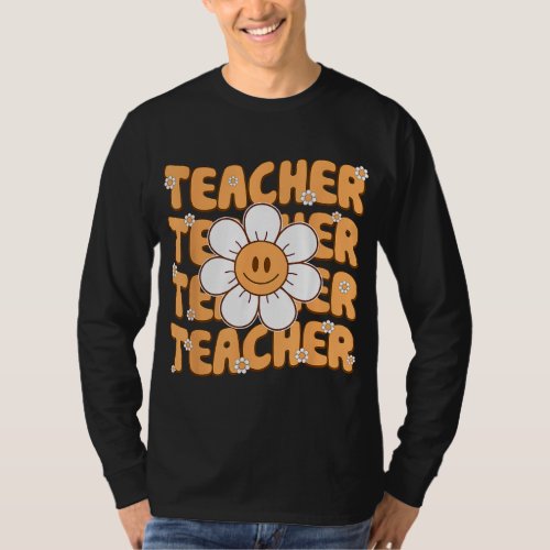 Retro Teacher Flower Smile Face First Day of Schoo T_Shirt