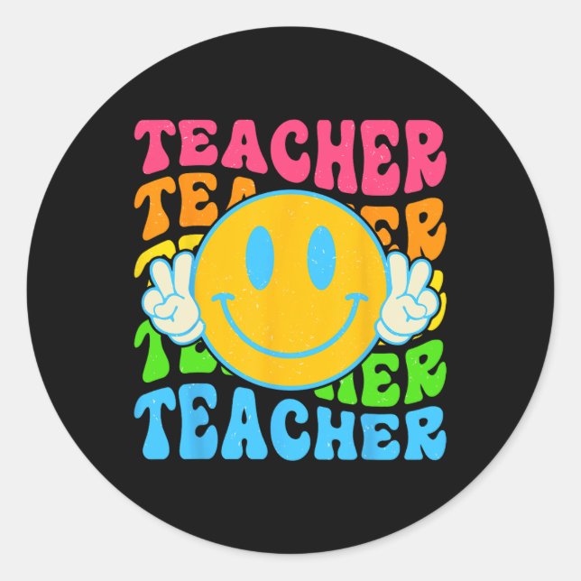 Retro Teacher Happy Smile Face - Elementary School Classic Round Sticker (Front)