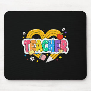 Retro Teacher Heart Pencil Colorful Groovy School Mouse Pad