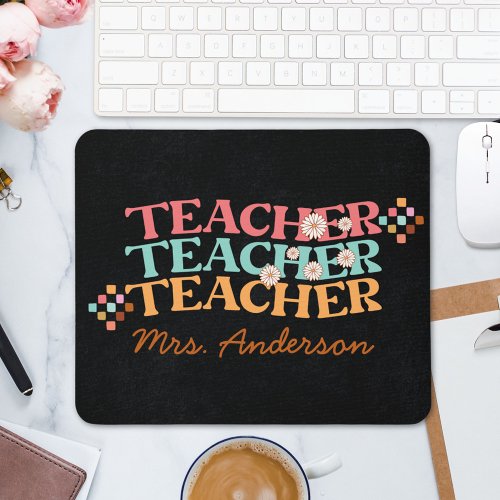 Retro Teacher in Colorful 70s Style Mouse Pad