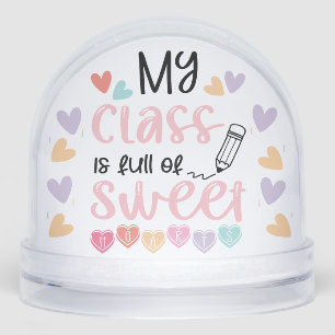 Retro Teacher in Heart Cute Quote Appreciation Snow Globe