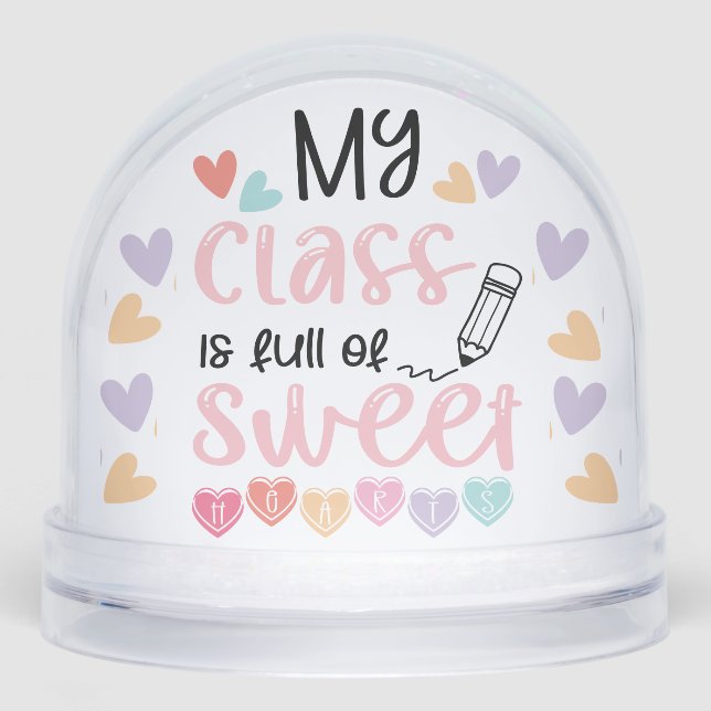 Retro Teacher in Heart Cute Quote Appreciation  Snow Globe (Front)