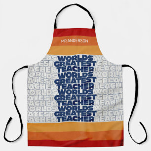 Retro teacher modern blue red stylish tote bag apron