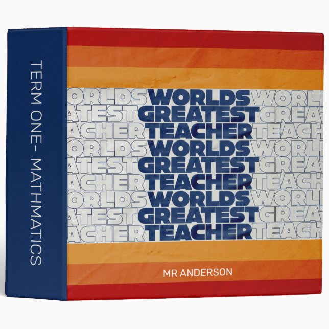 Retro teacher modern blue red stylish tote bag pla 3 ring binder (Front/Spine)