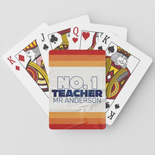 Retro teacher modern blue red stylish tote bag playing cards