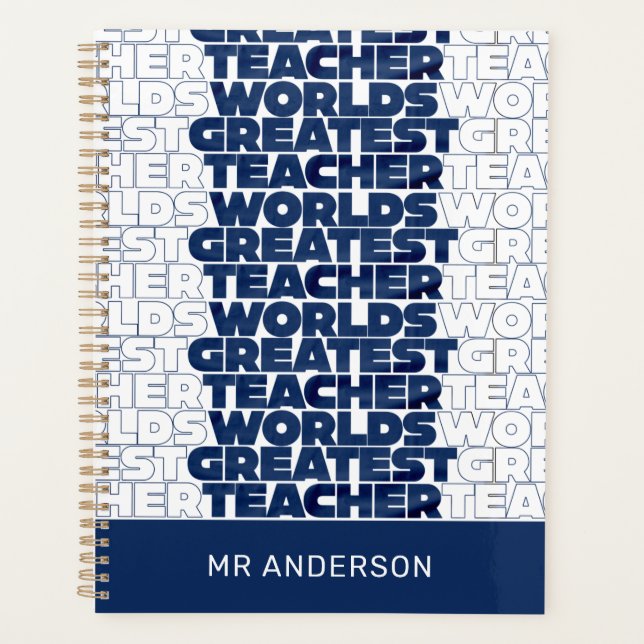 Retro teacher modern blue red stylish typography planner (Front)