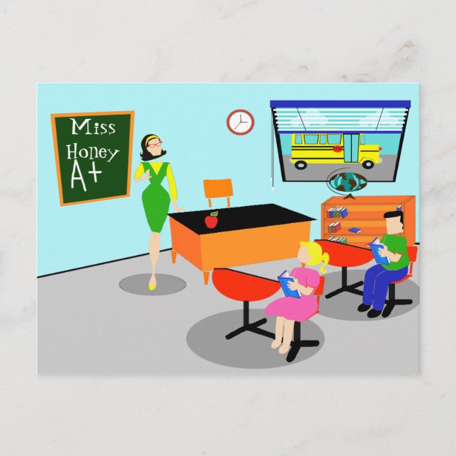 Retro Teacher Postcard (Front)