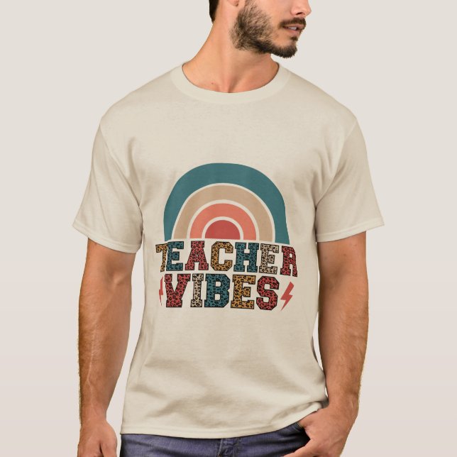 Retro Teacher Vibes Tee - Cute Leopard Rainbow Des (Front)