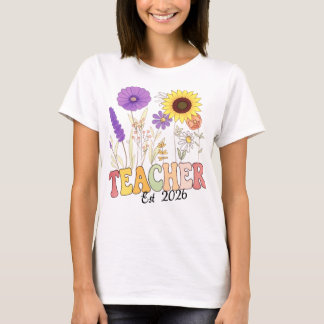 Retro Teacher with Flowers – Cute Teacher Apprecia T-Shirt