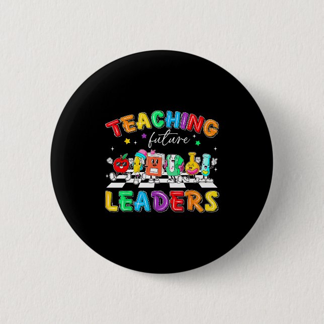 Retro Teaching Future Leaders Groovy Teacher Back  Button (Front)