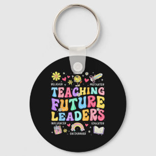 Retro Teaching Future Leaders Groovy Teacher Back Keychain