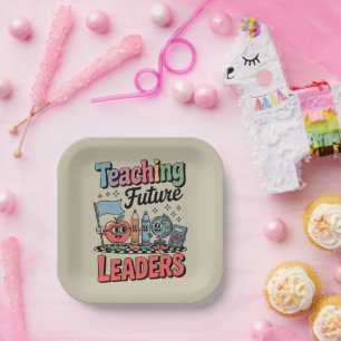 Retro Teaching Future Leaders Groovy Teacher Paper Plates