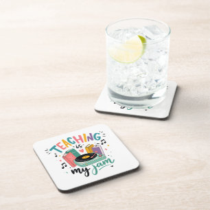 Retro Teaching Is My Jam Vinyl Record Teacher Beverage Coaster