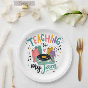 Retro Teaching Is My Jam Vinyl Record Teacher Paper Plates