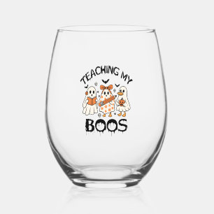Retro Teaching My Boos Halloween Stemless Wine Glass