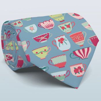 Retro Teacup Pattern Blue Neck Tie by Squirrell at Zazzle