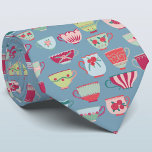 Retro Teacup Pattern Blue Neck Tie<br><div class="desc">A modern take on antique and vintage bone china or porcelain tea cups on a teal blue background. Put the kettle on!</div>