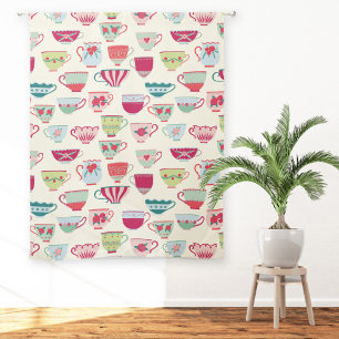 Retro Teacups Cream Sheer Curtains