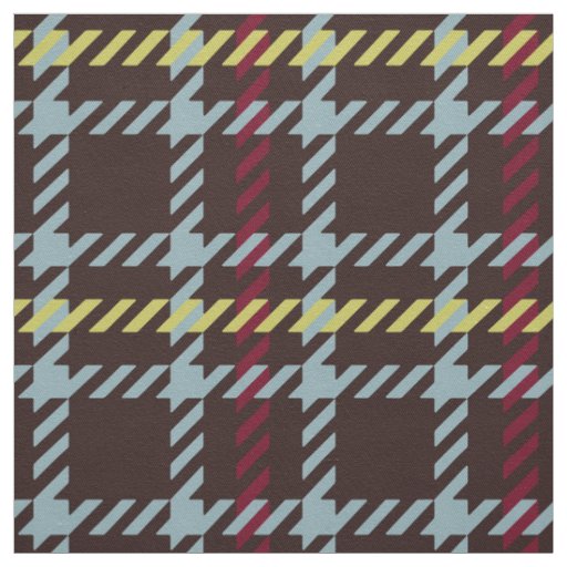 Retro teal and brown houndstooth plaid pattern fabric