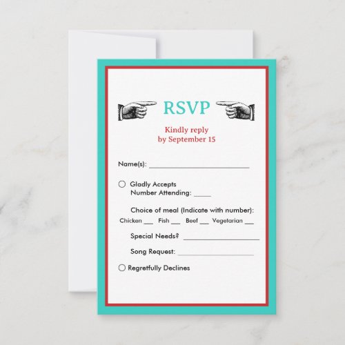 Retro Teal and Red Dinner Choices RSVP Card