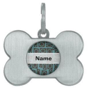 Retro Teal and Taupe Rings Pattern Pet Name Tag