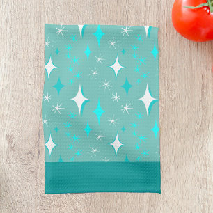 Retro Teal and White Star Pattern Kitchen Towel