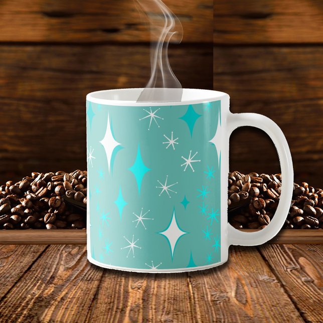 Retro Teal and White Star Pattern Mug (Teal Retro Stars Coffee Mug)