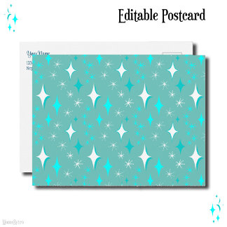 Retro Teal and White Stars Editable Postcard