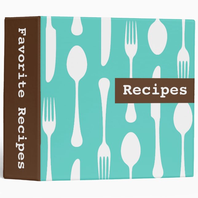 Retro teal aqua and brown kitchen recipe binder (Front/Spine)