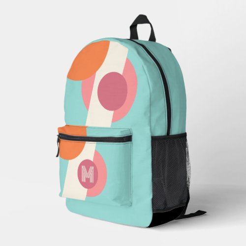 Retro Teal Aqua Blue Green Peach Pink Orange Art Printed Backpack