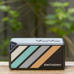 Retro Teal Aqua Blue Yellow Black Gray Stripes Art Bluetooth Speaker