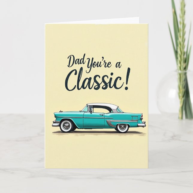 Retro Teal Auto Fathers Day Card (Front)