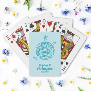 Retro Teal Blue Disco Ball Wedding Personalized Poker Cards