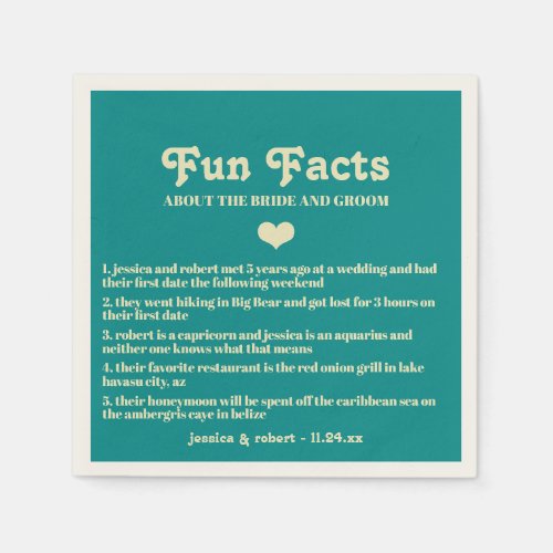 Retro Teal Blue Fun Facts Personalized Napkins