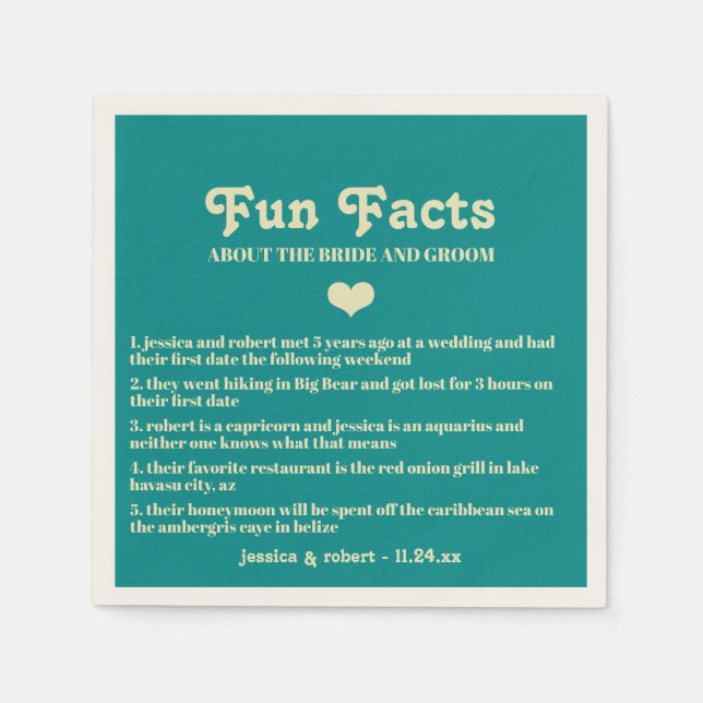 Retro Teal Blue Fun Facts Personalized Napkins (Front)