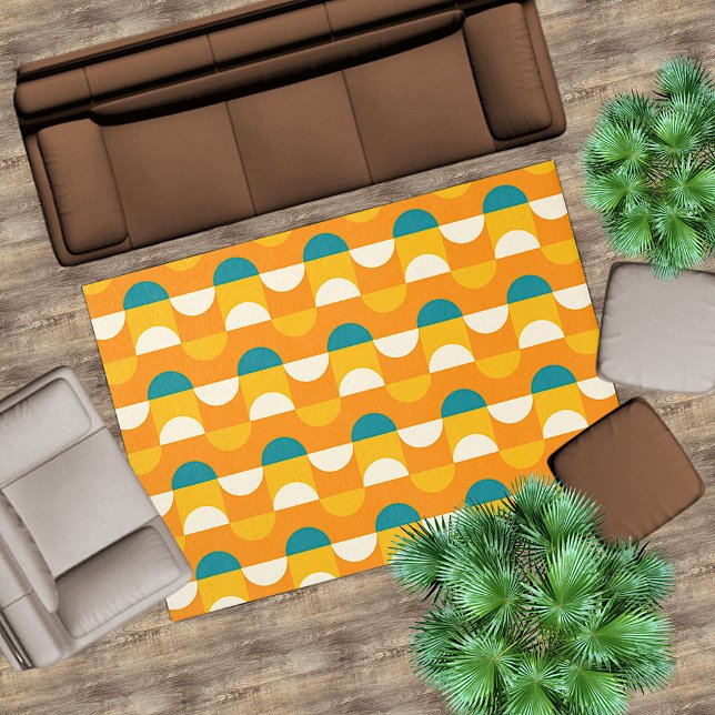 Retro Teal Blue Green Orange Yellow Cream Art Rug (Creator Uploaded)
