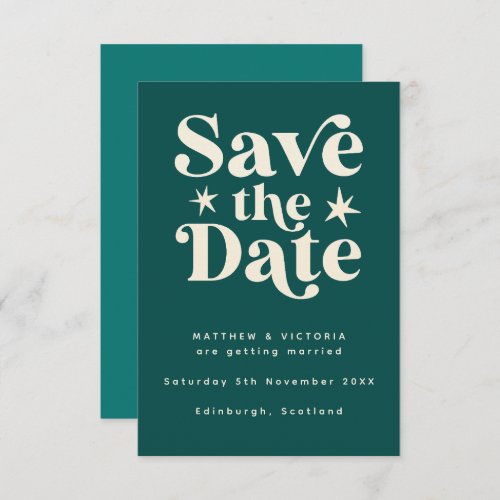 Retro Teal Boho Simple Save the Date Card