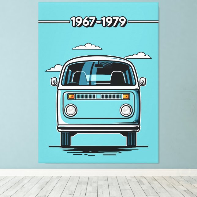Retro Teal Classic Van Front Pop Art Illustration Canvas Print (Insitu(Wood Floor))