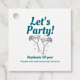 Retro Teal Cocktail Woman's 50th Birthday Party Favor Tags